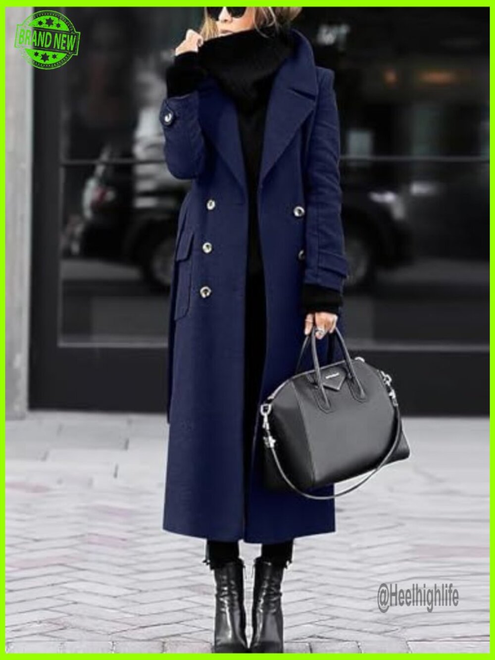 Long Double Breasted Pea Coat Notch Collar Winter Overcoat - Picture 2 of 2